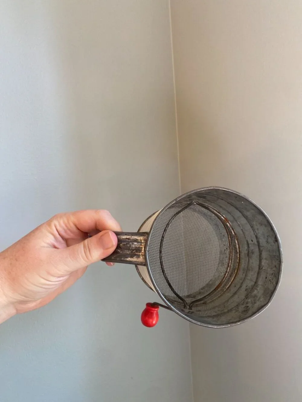 Vintage Metal Apple Flour Sifter With Hand-Crank
